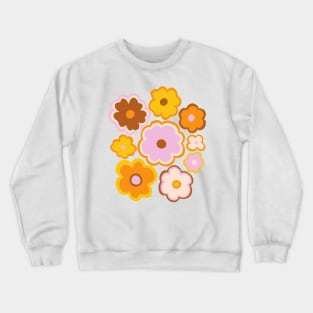 Hippie retro 70s flower pattern in brown, yellow and lavender Crewneck Sweatshirt